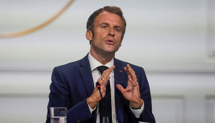 French President Emmanuel Macron gestures as he speaks during the One Planet Summit at the Elysee Palace in Paris, France, October 4, 2021. — REUTERS