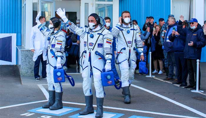 Russian crew blast off to film first movie in space