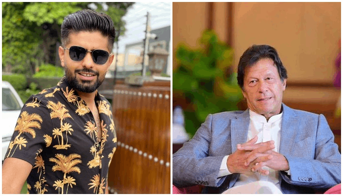Pakistani cricket team captain Babar Azam (L) and PM Imran Khan (R)