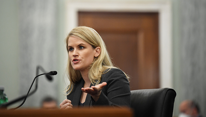 Former Facebook employee and whistleblower Frances Haugen testifies during a Senate Committee on Commerce, Science, and Transportation hearing entitled Protecting Kids Online: Testimony from a Facebook Whistleblower on Capitol Hill, in Washington, U.S., October 5, 2021. — Reuters