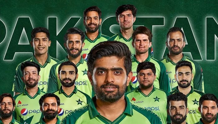 A picture of the 15-man ICC Mens T20 World Cup Pakistan squad. Photo: PCB Twitter