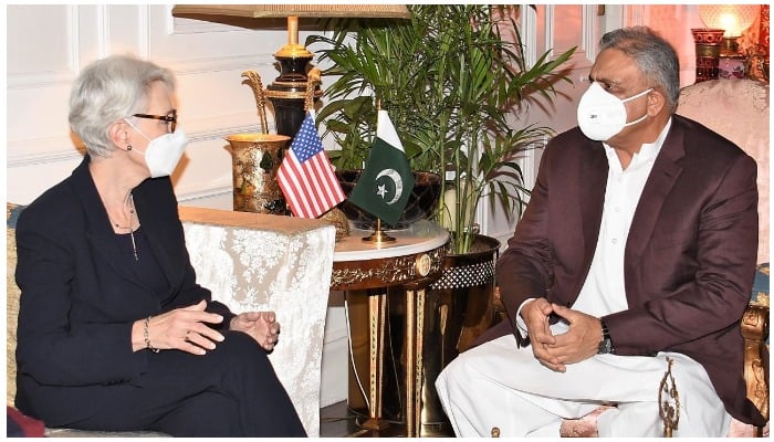 US Deputy Secretary of the State Wendy R Sherman and COAS General Bajwa in a meeting. Photo: ISPR
