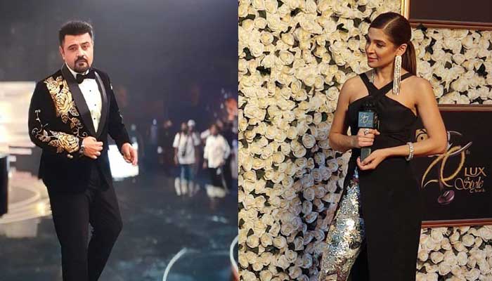 GEO LSA 2021: Hosts Ayesha Omar, Ahmed Ali Butt dazzle at red carpet