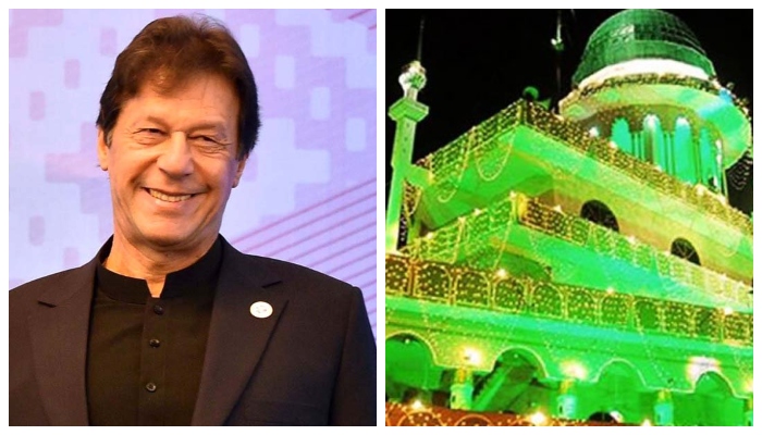 Prime Minister Imran Khan (Left) and a mosque decorated for Rabi ul Awal celebrations. Photo: File