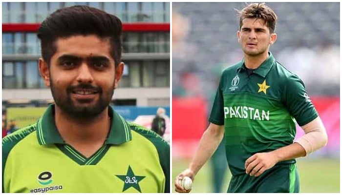 Pakistan cricket skipper BabarAzam (L) and bowler Shaheen Shah Afridi (R). Photos: PCB/Twitter