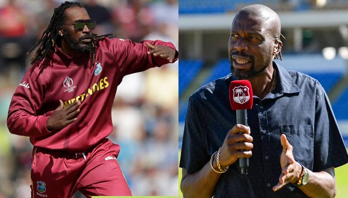 Jamaican cricketer Chris Gayle and former Caribbean athlete Curtly Ambrose. — Twitter/File