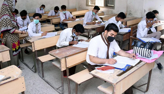 Matric students solving their exam paper at an examination centre in Sukkur on Monday, July 05, 2021. — PPI/File