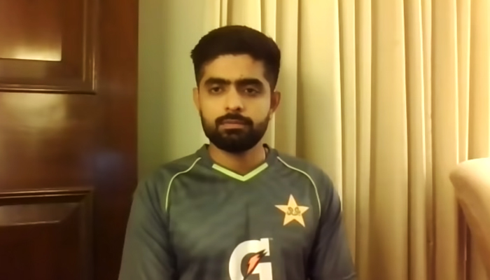 Pakistan captain Babar Azam speaking during a virtual press conference on October 13, 2021. — YouTube