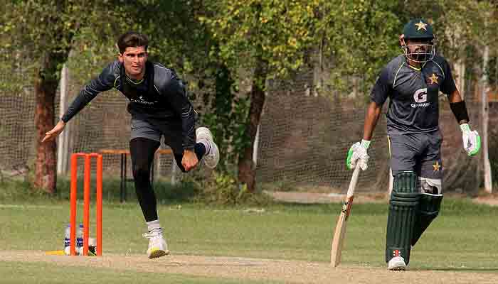 Shaheen Shah Afridi and Babar Azam during scenario match played at the LCCA ground.