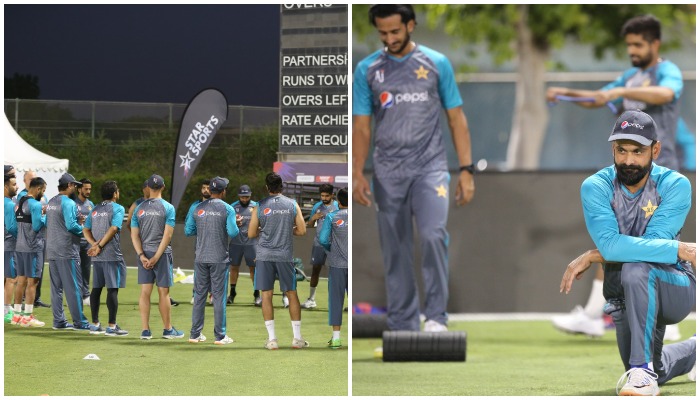 Pakistani cricket squad practicing during net session at ICC Academy in Dubai. Photo: Twitter/@TheRealPCB