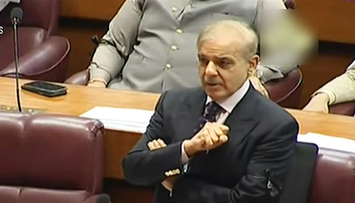 Leader of the Opposition in the National Assembly Shahbaz Sharif addressing the floor of the National Assembly in Islamabad, on October 18, 2021. — YouTube/GeoNews