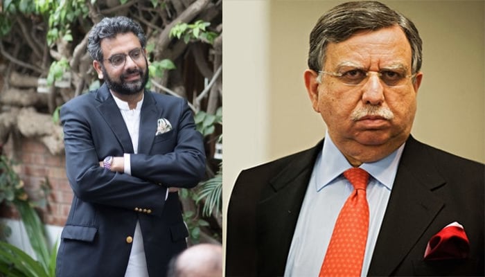 Spokesperson to the Finance Minister Muzzammil Aslam (L) and Adviser to Prime Minister on Finance and Revenue Shaukat Tarin. — Twitter/AFP/File