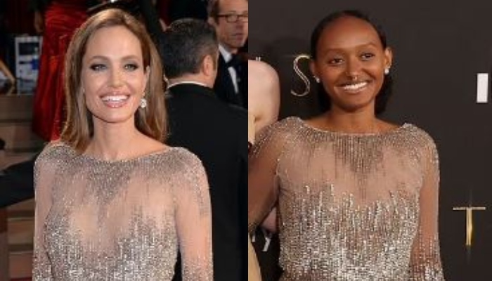 Angelina Jolies daughter Zahara raids mothers closet for Eternals premiere