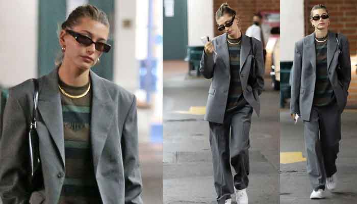 Hailey Bieber looks style queen in a baggy grey menswear