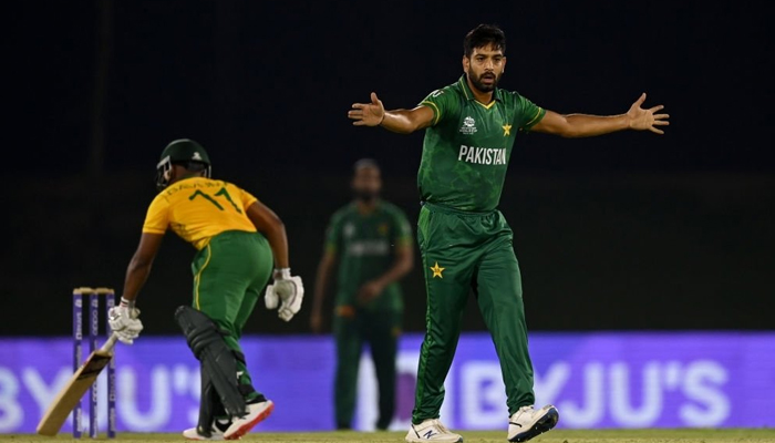 Haris Ali gestures during a warm-up match against South Africa in Dubai on October 20, 2021. — Twitter/SGanguani