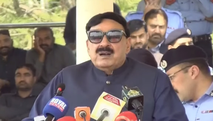 Minister for Interior Sheikh Rasheed speaks during an event in Islamabad on October 21, 2021. — YouTube/HumNewsLive