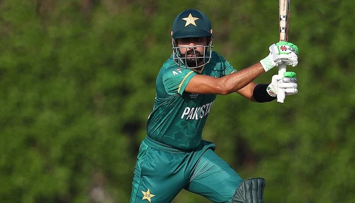 Pakistan skipper Babar Azam hits a shot during a warm-up match for the ICC Mens T20 World Cup in Dubai on October 18, 2021. — Twitter/TheRealPCB/File