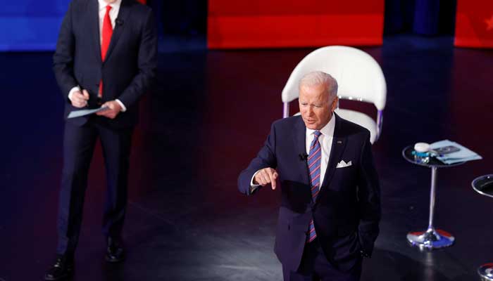 US President Joe Biden speaks at a CNN town hall late Thursday. Photo: Reuters