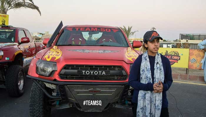 Mahum Shiraz with her jeep.