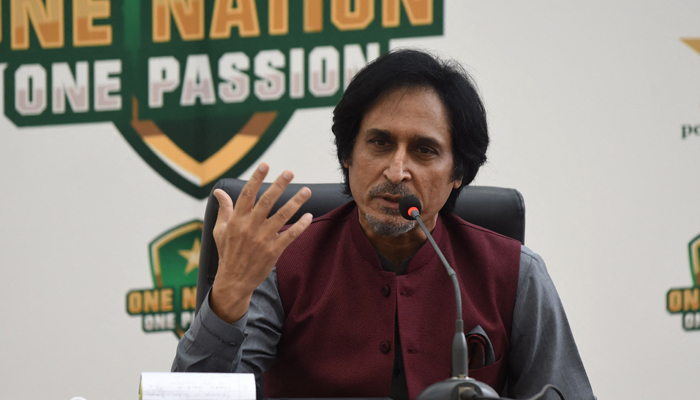 Newly elected Pakistans Cricket Board (PCB) chairman Ramiz Raja, countrys former captain addresses a press conference at the cricket academy in Lahore on September 13, 2021. — AFP/File