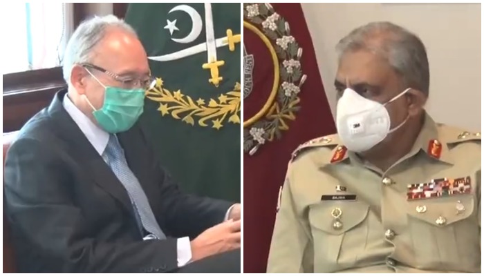 Japanese Ambassador to Pakistan Kuninori Matsuda (L) and  Chief of Army Staff  General Qamar Javed Bajwa — ISPR