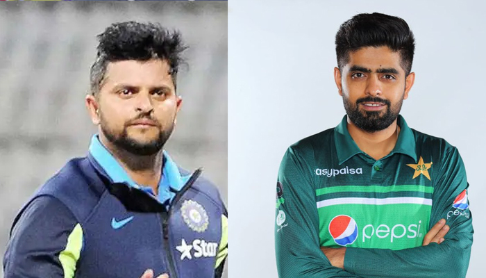 Former Indian cricketer Suresh Raina (L) and Pakistani skipper Babar Azam. — Twitter/File