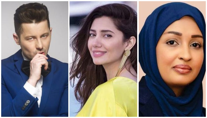 Singer Akcent, actor Mahira Kha, andSomalian Ambassador to Pakistan Khadija Mohamed Al-Makhzoumi. — Twitter.