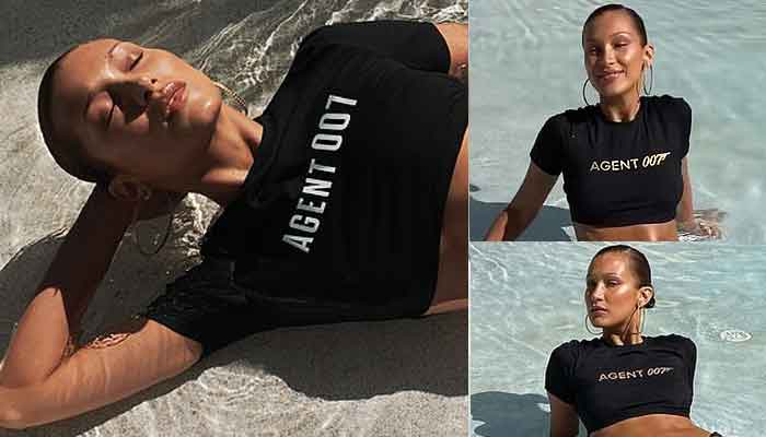 Bella Hadid cuts a model figure in Agent 007 cropped top and string bikini