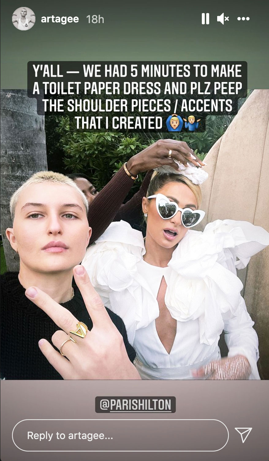 Paris Hilton creates tissue paper wedding dress in chic backyard brunch