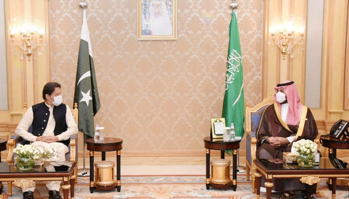 Prime Minister Imran Khan with Saudi Crown Prince Mohammad bin Salman bin Abdulaziz Al Saud.