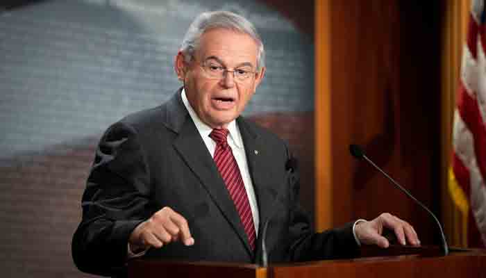 US Senator Bob Menendez speaks at a press conference in December. File photo