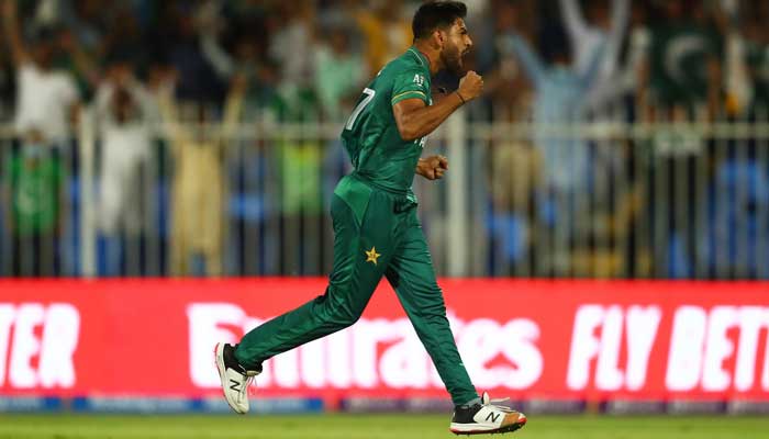 Haris Rauf celebrates after taking a wicket. Photo: Twitter