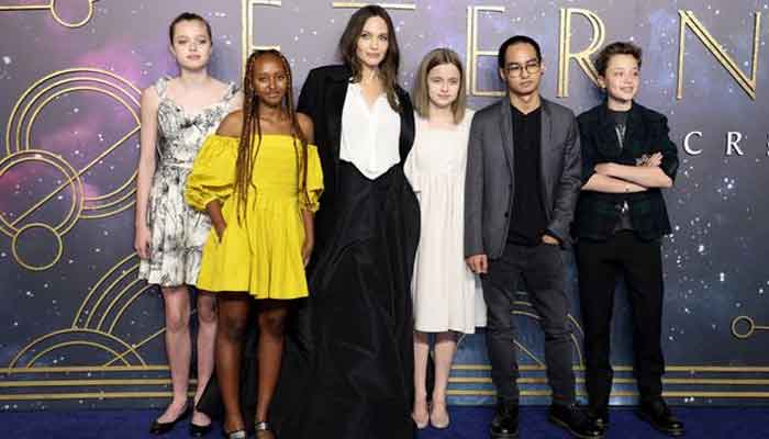 Angelina Jolie and kids grace star-studded blue carpet at Eternals UK premiere