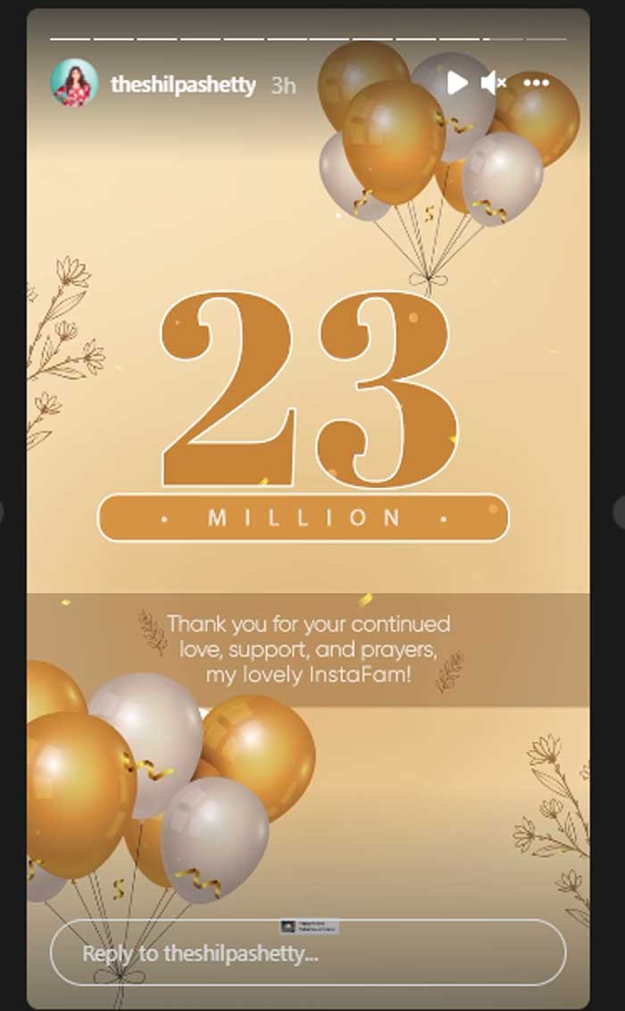 Shilpa Shetty thanks fans for love as she reaches 23mn Instagram followers