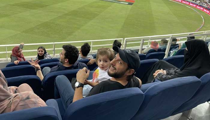 Former Pakistan captain Shahid Afridi watches