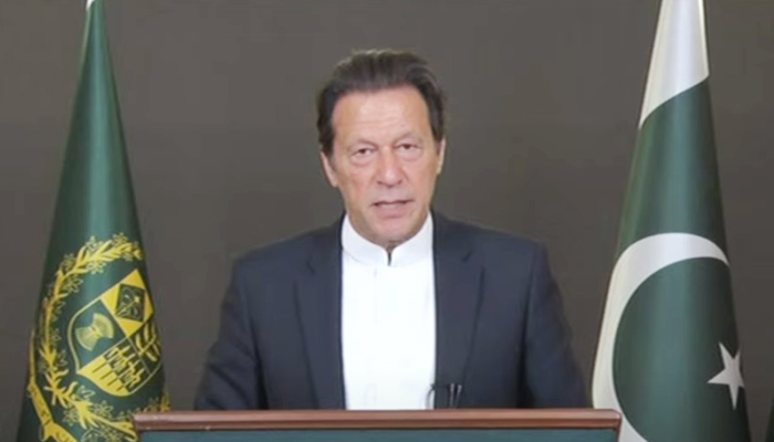 Prime Minister Imran Khan addressing the nation on Wednesday, November 3, 2021. — Screengrab via Hum News Live.