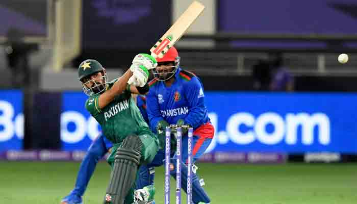 Pakistan skipper Babar Azam playing a shot during a Pakistan vs Afghanistan match during the ICC T20World CUP. Photo: File