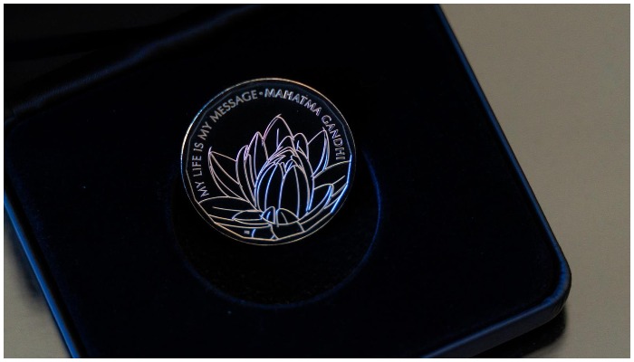 The commemorative Gandhi coin. — Twitter