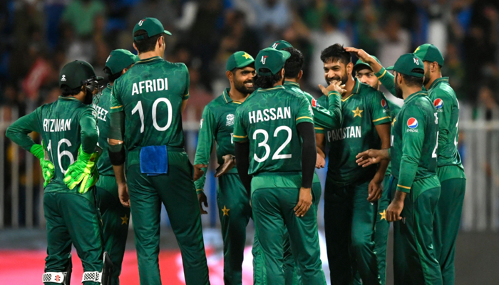 Pakistans cricketers celebrate after the dismissal of Scotlands George Munsey during the ICC Twenty20 World Cup cricket match between Pakistan and Scotland at the Sharjah Cricket Stadium in Sharjah on November 7, 2021. — AFP/File