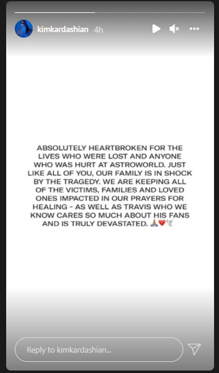 Kim Kardashian speaks out in support of Travis Scott after Astroworld tragedy
