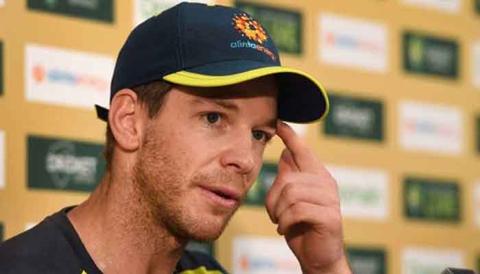 Aussie skipper Tim Paine at a press conference. Photo: William West/AFP