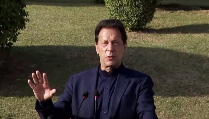 Prime Minister Imran Khan addressing the members of the parliament in Islamabad on November 10, 2021. — YouTube/HumNewsLive
