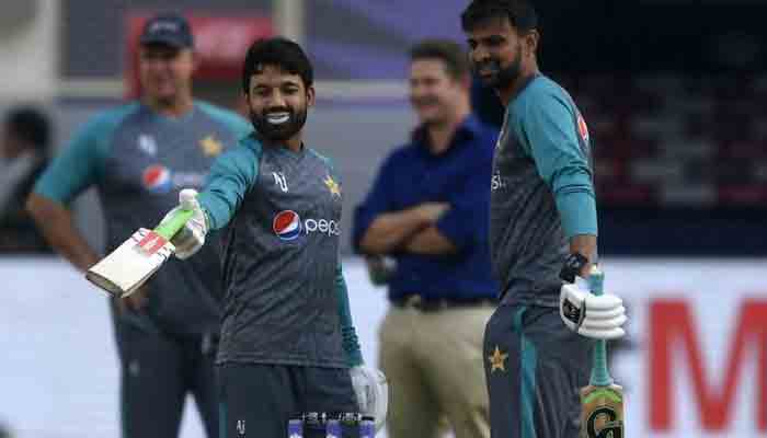 Mohammad Rizwan and Shoaib Malik during a practice session. File photo