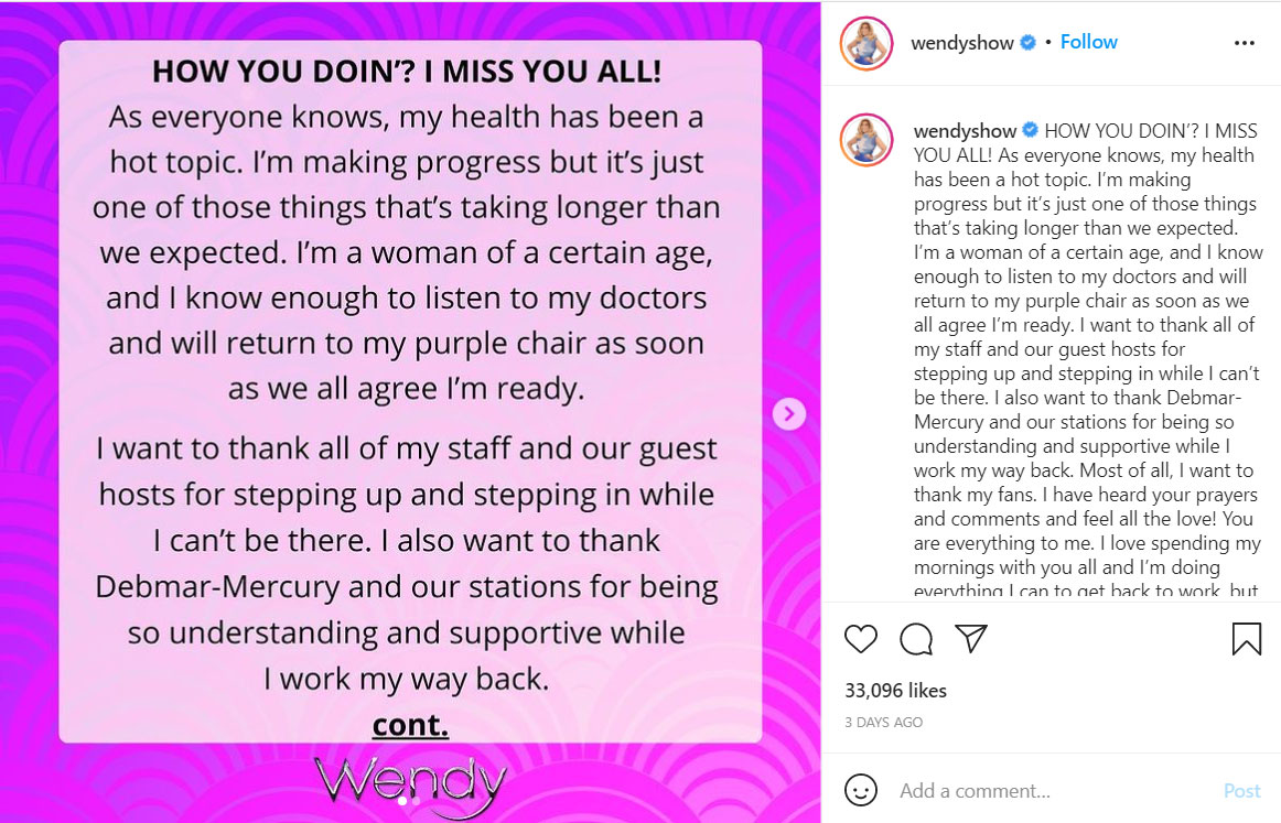 Wendy Williams shares rare update after ongoing health woes: report