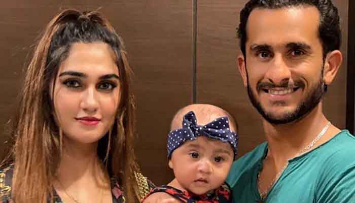 Pakistan fast bowler Hassan Ali (right) with wife and daughter. Photo: Samiya Arzoo Instagram