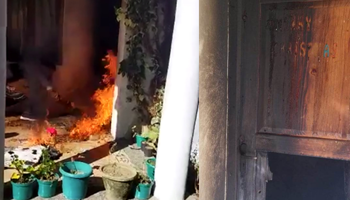 Indian National Congress leader Salman Khurshids home can be seen set ablaze. — Facebook/salman7khurshid