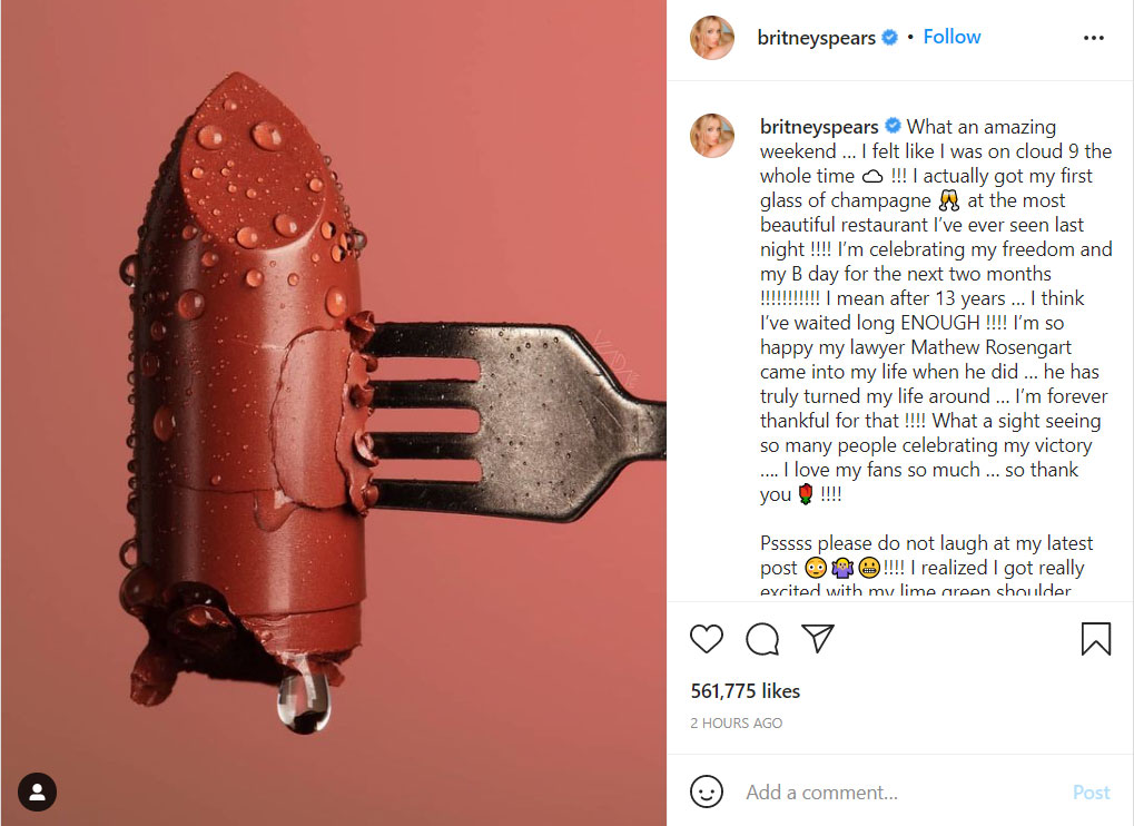 Britney Spears merayakan 'kebebasan' dengan keluar malam pertama