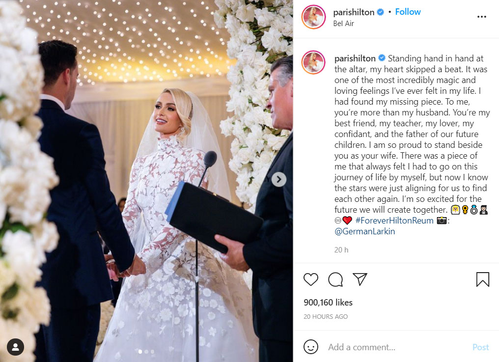 Paris Hilton mengenang pernikahan akhir pekan dengan Carter Reum
