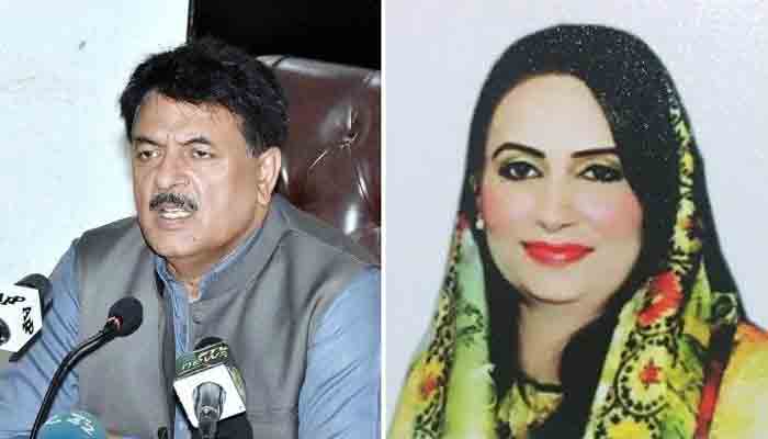 PTI candidate for NA-133 by-poll Jamshed Cheema (L) and his wife (R).