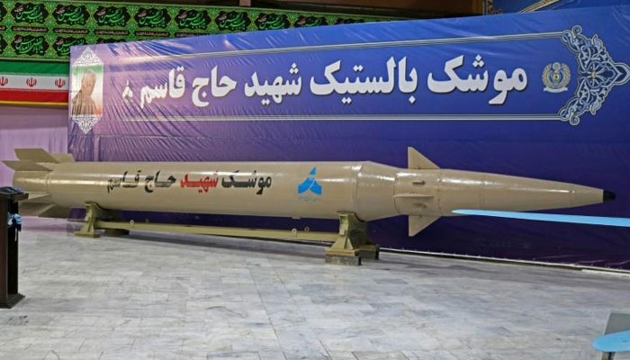 Gambar selebaran yang disediakan oleh Kementerian Pertahanan Iran pada 20 Agustus 2020, menunjukkan rudal balistik bernama Ghassem Soleimani (Qasem Soleimani), setelah mendiang komandan Korps Pengawal Revolusi Iran (IRGC) yang tewas dalam serangan pesawat tak berawak AS pada awal tahun. . AFP